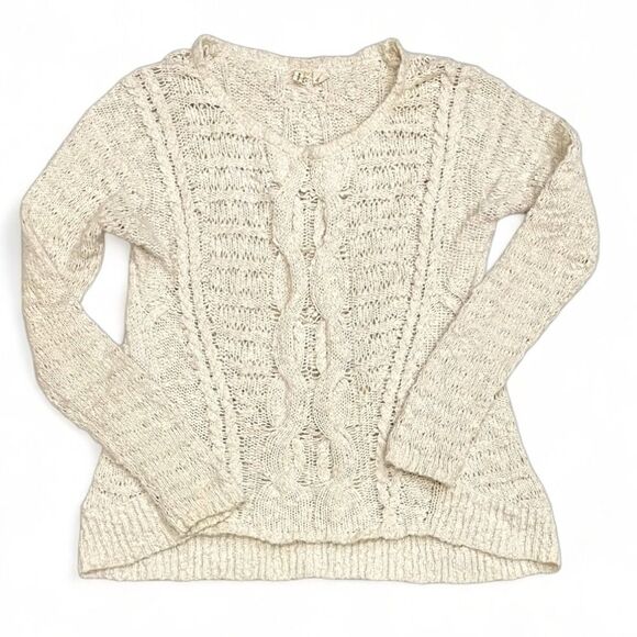 Anthropologie Moth Cream High Low Open Cable Knit Sweater Medium - Picture 1 of 8